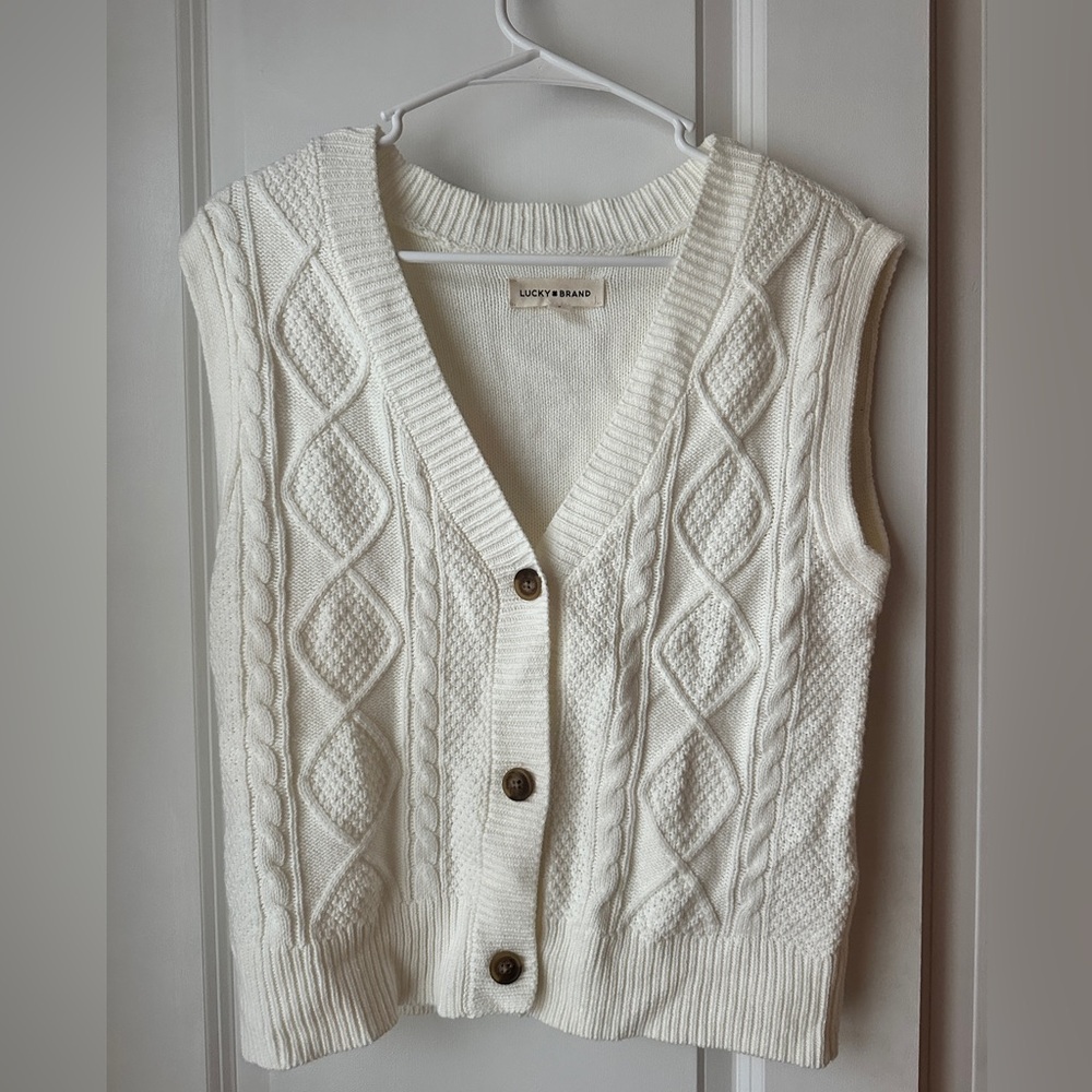 Lucky Brand Women's White Button Thru Sleeveless Cardigan, Size S